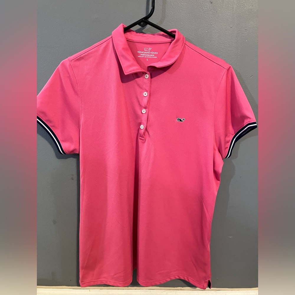 Vineyard Vines Men's Performance Golf Polo Size Large Pink Whale Logo Polyester
